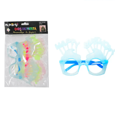 Lentes cotillón fluor happy birthday 3pcs