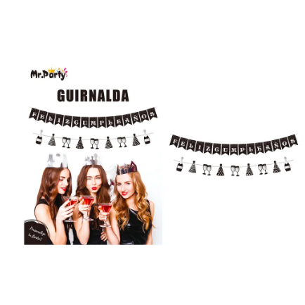 Guirnaldas feliz cumpleaños negro y plateado  24pcs