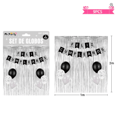 Set de globos con cortina y guirnalda 9pcs