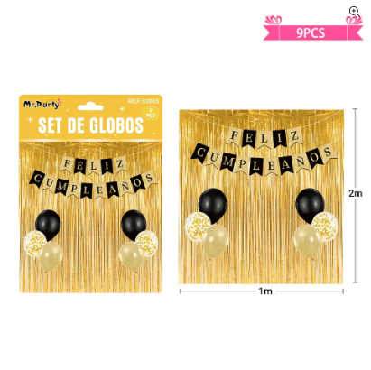 Set de globos con cortina y guirnalda 9pcs