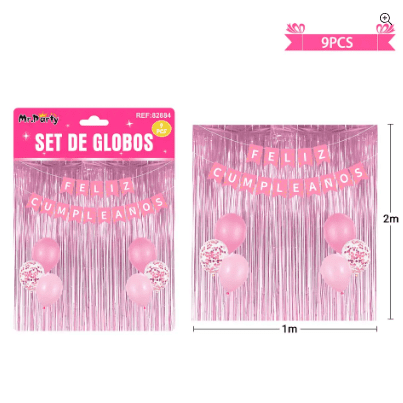 Set de globos con cortina y guirnalda 9pcs