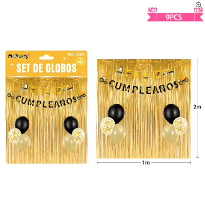 Set de globos con cortina y guirnalda 9pcs