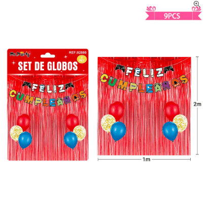 Set de globos con cortina y guirnalda 9pcs