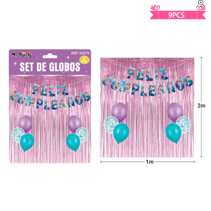 Set de globos con cortina y guirnalda 9pcs