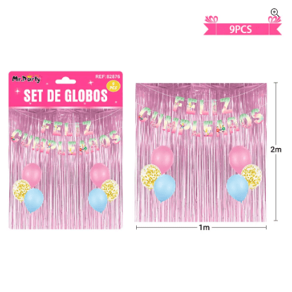 Set de globos con cortina y guirnalda 9pcs