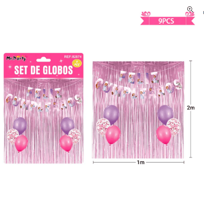 Set de globos con cortina y guirnalda 9pcs
