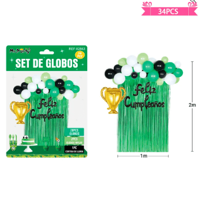 Set de globos con trofeo y cortina verde 34pcs