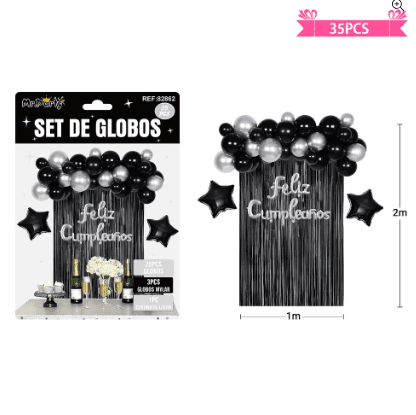 Set de globos con cortina negro 35pcs