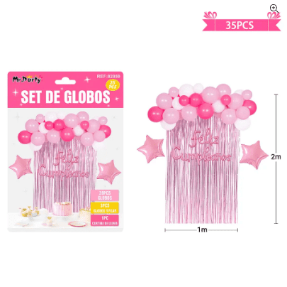 Set de globos con cortina rosado 35pcs