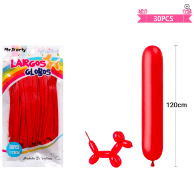 Globos largos rojo 120cm 30pcs