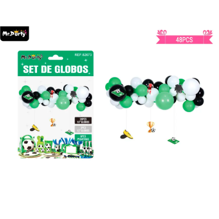 Arco de globos látex con colgantes de fútbol 48pcs