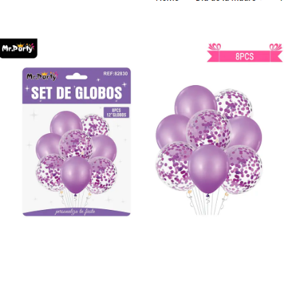 Set de globos morado con confetti 8pcs