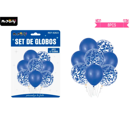 Set de globos azul con confetti 8pcs