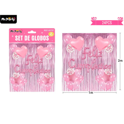 Set de globos con cortina rosa 24pcs