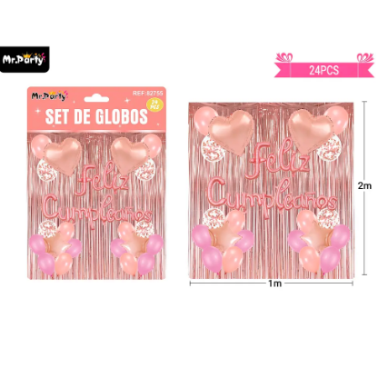 Set de globos con cortina dorado rosa 24pcs