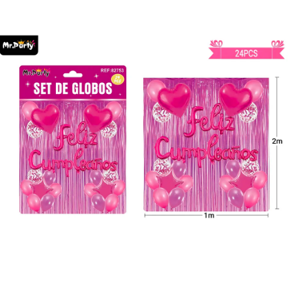 Set de globos con cortina fuscia 24pcs