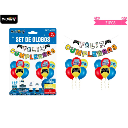Set de globos látex y guirnalda con juego 21pcs