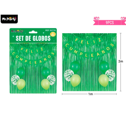 Set de globos y guirnalda con cortina verde 9pcs