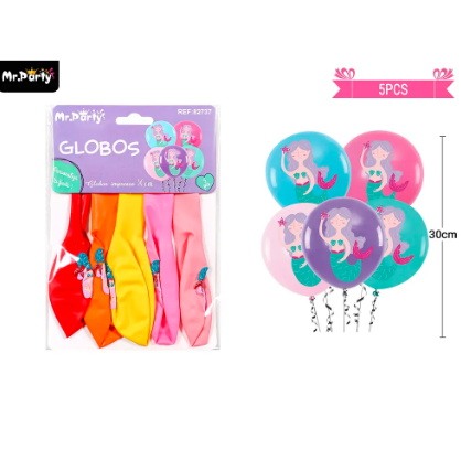 Globos de látex mate multicolor con sirena  5pcs