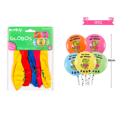 Globos de látex mate multicolor con dinosaurios 5pcs