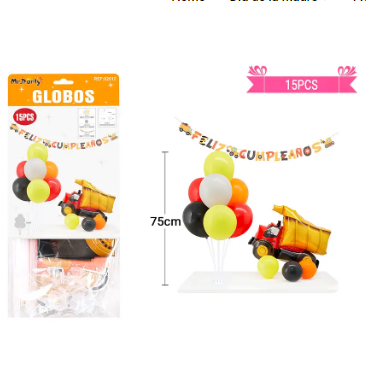 Set de globos con base y guirnalda excavadora 15pcs