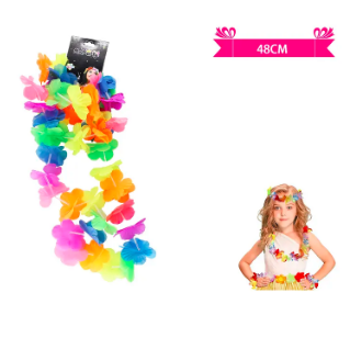 Set de collar cotillón hawaiano multicolor fluor
