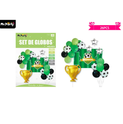 Set de globos látex de fútbol con fondo 26pcs