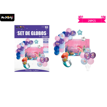 Set de globos látex de sirena con fondo 29pcs
