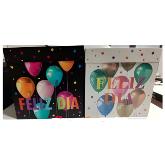 caja de regalo feliz dia globos 22x22 cms.