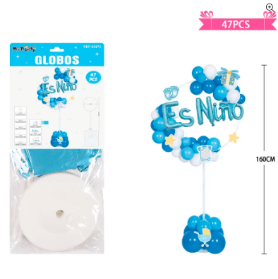 Arco de globos con base baby shower azul es niño 47pcs