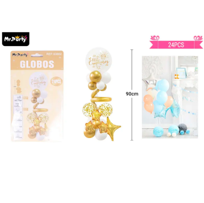 Set de globos con base dorado y blanco 24pcs
