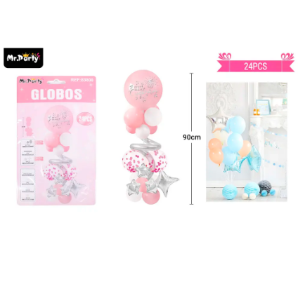 Set de globos con base rosado 24pcs