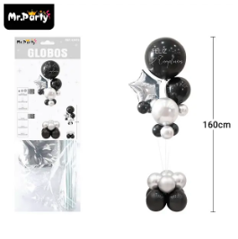 Set de globos con base negro y plateado 21pcs