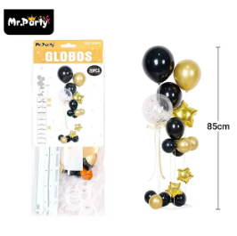 Set de globos con base dorado y negro 20pcs