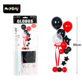 Set de globos con base negro y rojo 20pcs
