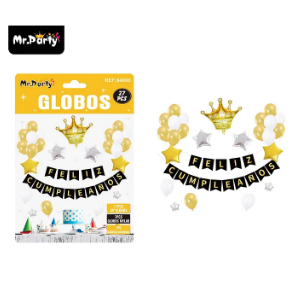 Set de globos látex y guirnalda con corona 27pcs
