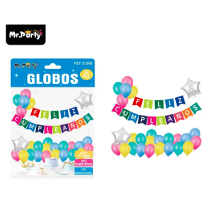 Set de globos látex y guirnalda multicolor 29pcs