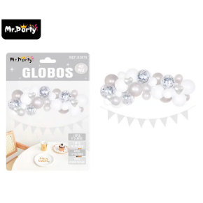 Set de globos látex blanco y plateado 40pcs