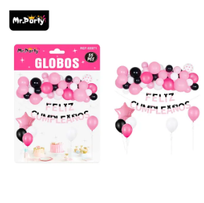 Set de globos látex rosado y negro 55pcs