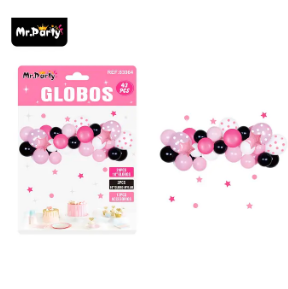 Set de globos látex rosado y negro 43pcs