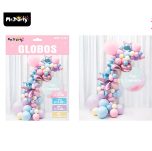 Set de globos látex color pastel con estrella 64pcs
