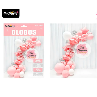 Arco de globos látex rosado con estrella 64pcs