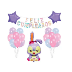 Set de globos látex y guirnalda con conejo 25pcs