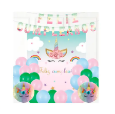 Set de globos látex y guirnalda con unicornio 31pcs