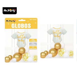 Set de globos de látex 13pcs hello baby dorado