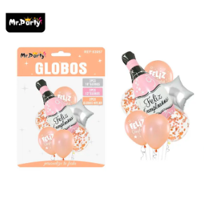 Set de globos de látex 7pcs feliz cumpleaños con champagne