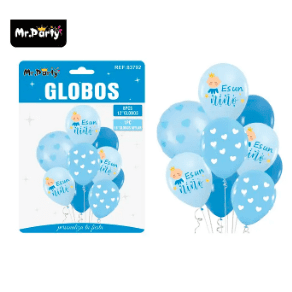 Set de globos de látex 9pcs baby shower es un niño celeste