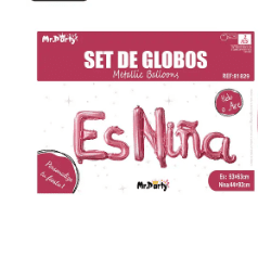 Globos metálico de letra es niña rosado