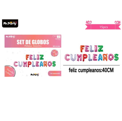 Globos metálico de letra feliz cumpleaños multicolor