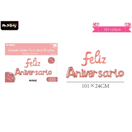 Globos metálico de letra feliz aniversario dorado rosa